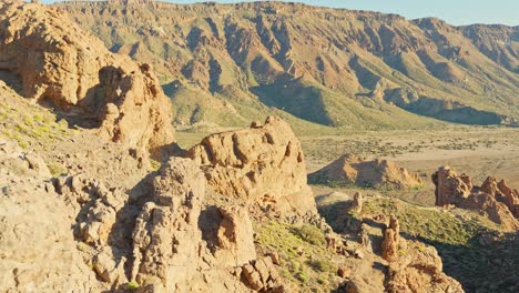 Teide-national-park-landscape-on-hot-summer-day,-tilt-up-view