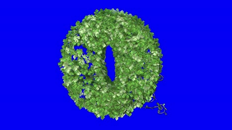 3D-leaves-forming-number-0-with-wind-effect-on-blue-screen-3D-animation