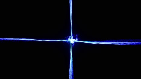 Visuelle-Effekte,-VFX,-Blaues-Energiepartikelkreuz-Auf-Schwarzem-Hintergrund,-3D-Animation
