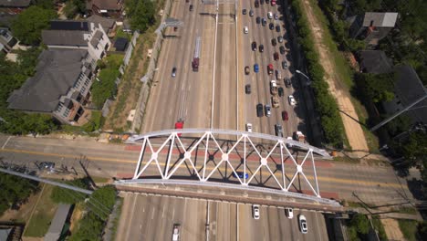 Aerial-view-of-car-traffic-on-59-South-freeway-in-Houston,-Texas