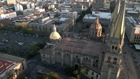 Guadalajara-Jalisco-capital-cityscape-Mexico-aerial-footage-downtown-historical-old-cathedral