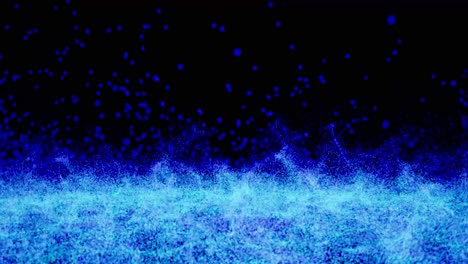 Efectos-Visuales,-Vfx,-Energía-De-Partículas-Azules-En-El-Suelo-Sobre-Fondo-Negro-Animación-3d