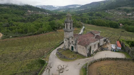 Santa-Maria-de-Beade,-Ourense,-Vineyards-View,-Spain---aerial