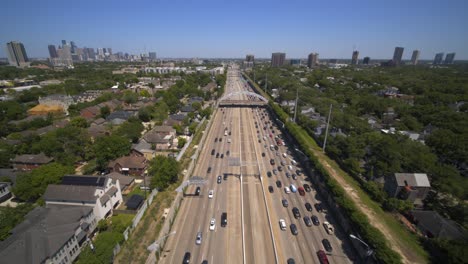 Aerial-view-of-car-traffic-on-59-South-freeway-in-Houston,-Texas