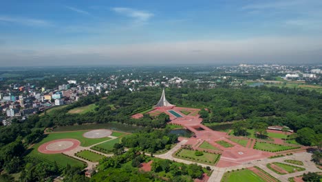 Monumento-A-Los-Mártires-Nacionales-De-Bangladesh-Hermosa-Toma-Aérea-Del-Clima