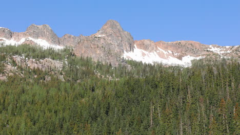 High-mountain-summit-above-a-forest-of-pine-trees