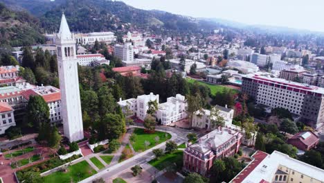 Vista-Aérea,-Universidad-De-California-En-Los-Edificios-Y-La-Torre-Del-Campus-De-Berkeley