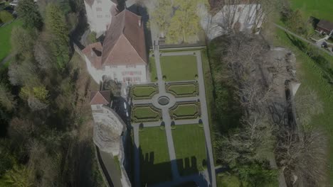 Lenzburg-Castle-from-above,-Switzerland-Drone-shot