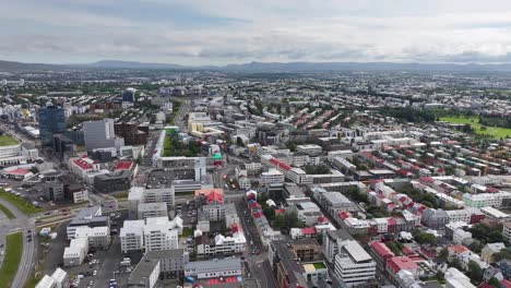 Drone-Shot-of-Reykjavik-Iceland-Suburbs,-Residential-and-Office-Buildings