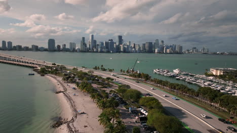 Miami-Downtown-Skyline-Aerial-Over-Rickenbacker-Causeway