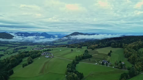 Picturesque-Countryside-Landscape-With-Austria-Alps-In-The-Background-In-Central-Europe