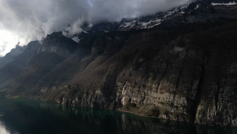 Drone-view-of-hills-of-Walensee,-Switzerland