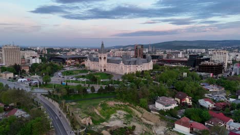 Drone-view-of-Palace-of-Culture-from-capital-of-Moldova-in-Iasi-Romania