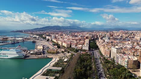 Málaga-España-Ciudad-Española-Drone-Aéreo-Establecer-Tiro-Puerto-Deportivo-Casco-Antiguo