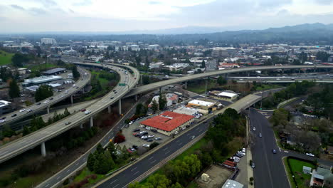 Traffic-Over-Highway-Overpass-On-Walnut-Creek-City-In-Contra-Costa-County,-California,-United-States