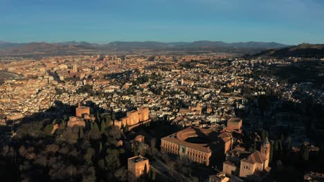 Palace-of-Charles-V-And-Alcazaba-of-the-Alhambra-In-Granada,-Spain-On-Sunny-Day