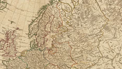 Antiguo-Mapa-Histórico-De-1797-En-Color-De-Los-Países-Europeos,-Antigua-Representación-Cartográfica-De-Europa