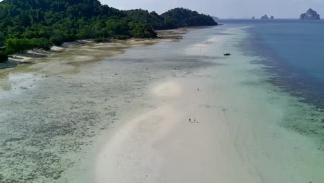 Fly-backward-drone-shot-of-Koh-Kradan-beach-in-Andaman-sea,-Trang,-Thailand