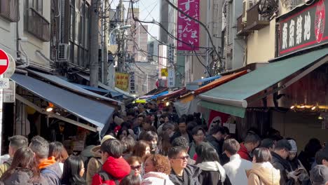 Menschenmassen-Zu-Fuß-Zum-Tsukiji-Fischmarkt,-Tokio,-Japan