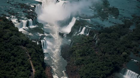 Aerial-View-Of-Iguazu-River-With-Majestic-Waterfalls-In-Argentina---Brazil-Border,-South-America