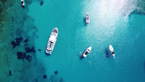 Top-View-over-Mediterranean-Crystal-Clear-Waters-Bay,-Ayia-Napa,-Cyprus