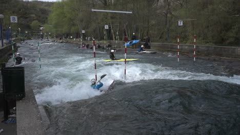 Slow-motion-whitewater-kayaking-in-Europe,-North-Macedonia,-Matka