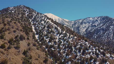 Vista-Aérea-De-Una-Montaña-Nevada-Con-árboles-Durante-El-Día-En-El-Parque-Nacional-Del-Valle-De-La-Muerte-En-California