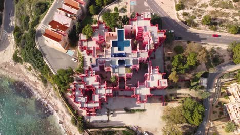 'The-Red-Wall'-building,-Calpe-Spain