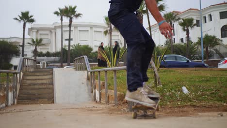 Skateboarder-grinds-a-really-long-rail-in-Morrocco