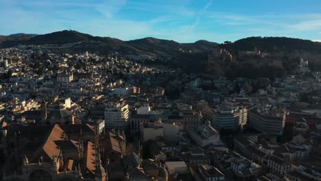 Alhambra-Aerial-Drone-and-Granada-Cathedral,-Spain