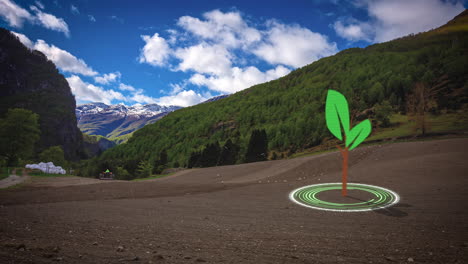 Plowing-and-planting-crops-in-a-mountain-farmland-field-for-renewable,-sustainable-food-and-fuel---time-lapse-with-a-green-Earth-graphic