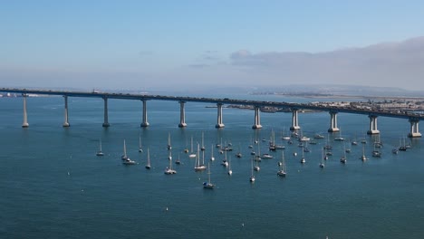 Aerial-View-Of-Coronado-Bridge-Over-San-Diego-Bay-Linking-San-Diego-With-Coronado-In-California,-USA