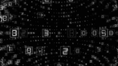 Binärcodes,-Zahlen,-HUD-Benutzeroberfläche-Auf-Schwarzem-Hintergrund,-Tech-Loop,-Digitale-Hintergrundanimation-4k