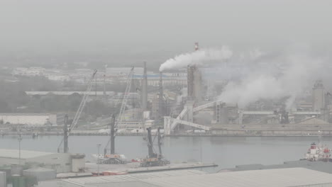 Drone-shot-of-the-chemical-and-petrochemical-pole-at-overcast-day