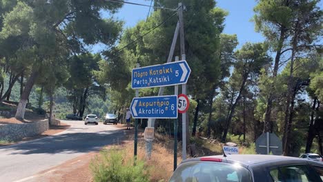 Road-signs-in-Lefkada-Greece-in-the-summer