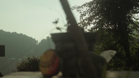 Sunset-behind-a-potted-plant-and-squash-in-the-rural-mountain-settings