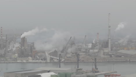 Nice-aerial-shot-of-the-industrial-and-port-area-of-Ravenna-at-overcast-day