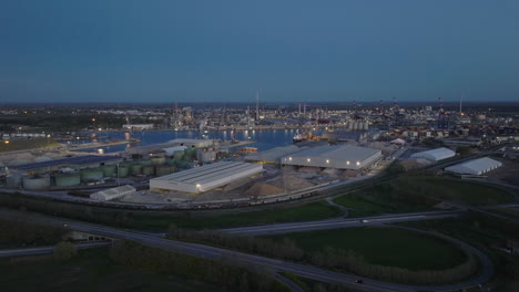 Aerial-shot-of-the-industrial-and-port-area-of-Ravenna-at-night
