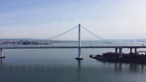 Aerial-Zoom-In-of-the-Bay-Bridge-from-Treasure-Island