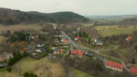 Aerial-View-Of-Countryside-Roads-In-Jedlina-Zdroj,-Walbrzych-County,-South-western-Poland
