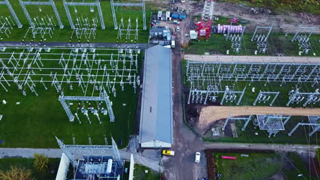 Large-electrical-power-substation-transmission,-transformer,-and-distribution-center---aerial