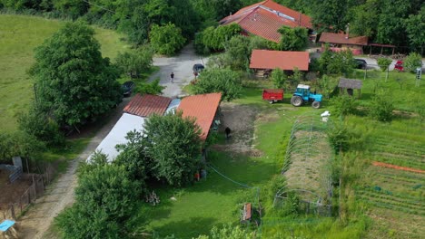 Aerial-drone-view-Winery-on-the-countryside-of-Piemonte,-sunny-summer-day-in-Italy