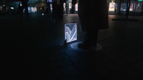 Point-Of-View-light-box-at-European-Square,-Festival-of-Lights,-Zagreb-Croatia