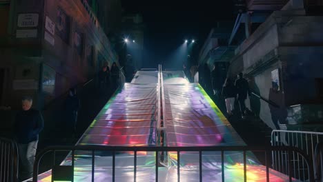 Rainbow-Stairs-Light-up,-Festival-of-Lights-Zagreb