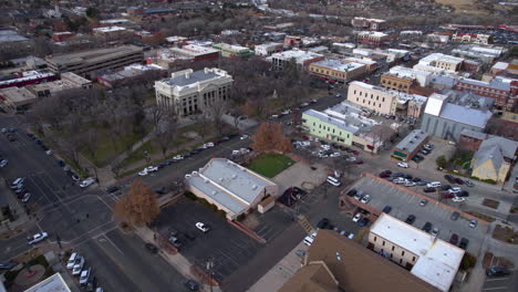 Prescott,-Arizona-USA,-Aerial-View-of-Downtown-Buildings-and-Yavapai-County-Court-and-Courthouse-Plaza