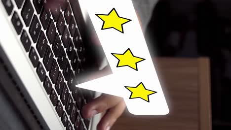 3-star-rating-by-hands-on-computer-keyboard,-vertical-motion-graphics