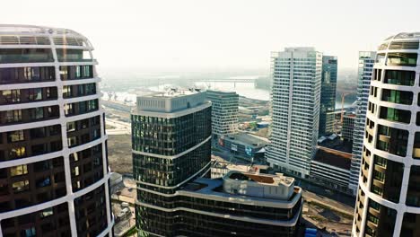 Aerial-panoramic-view-of-business-office-buildings-in-Downtown-on-beautiful-sunny-day