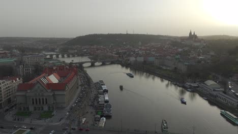 April-2024---4K-Aerial-of-sunset-in-Prague,-Czech-Republic