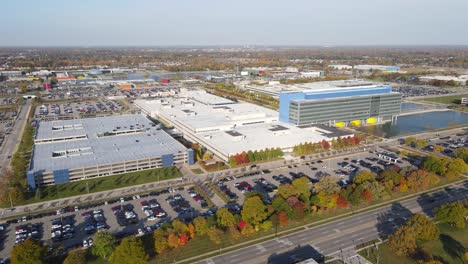 General-Motors-Technical-Center-in-Warren-township,-aerial-drone-view