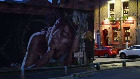 Liverpool-England-Großbritannien-Straßenkunst,-Back-Seal-Street-Bei-Nacht